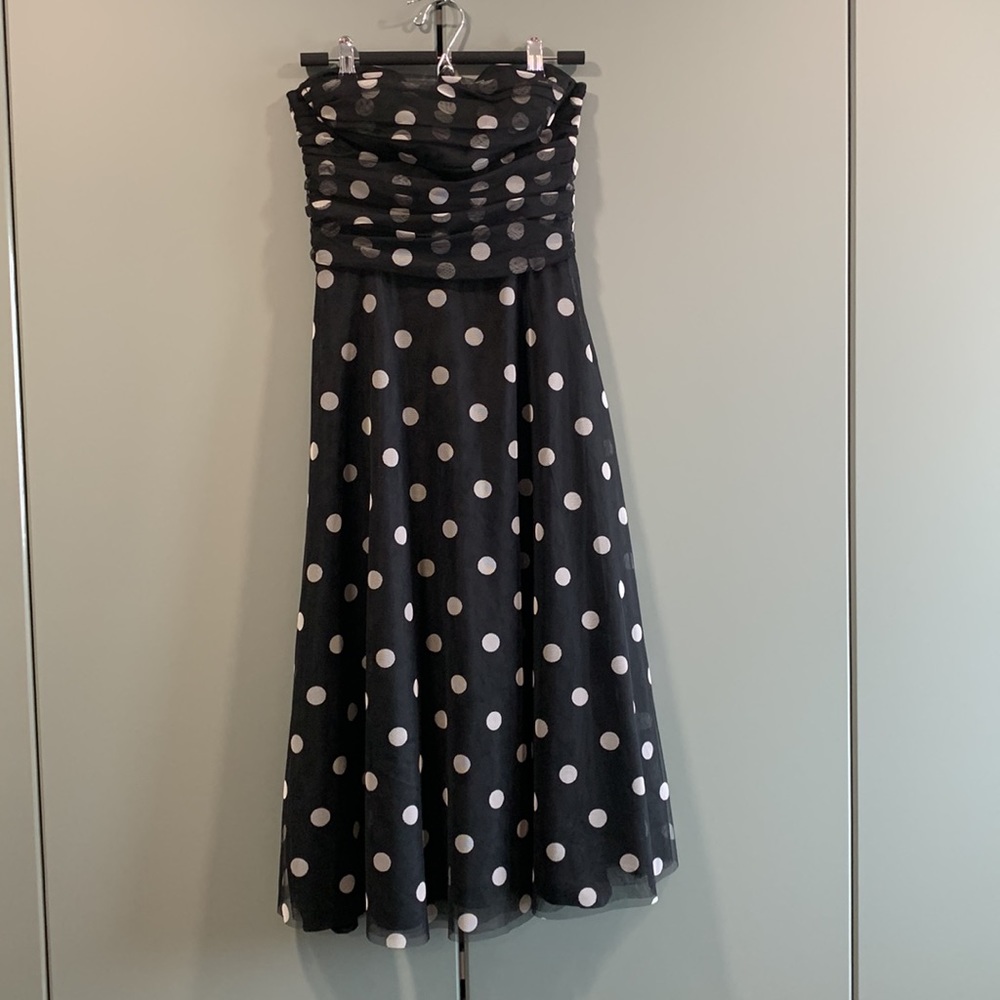 Retro Style Strapless Tulle Polka Dot Party Dress Size 8